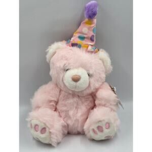 Vintage Commonwealth Bear Stuffed Plush 13" Pink Polka Dot Birthday Hat